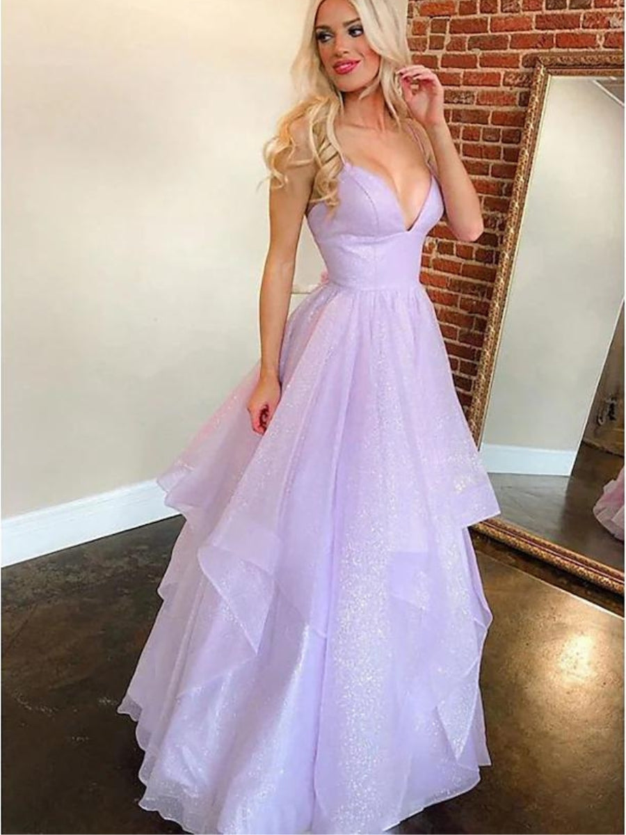 V neck clearance tulle prom dress