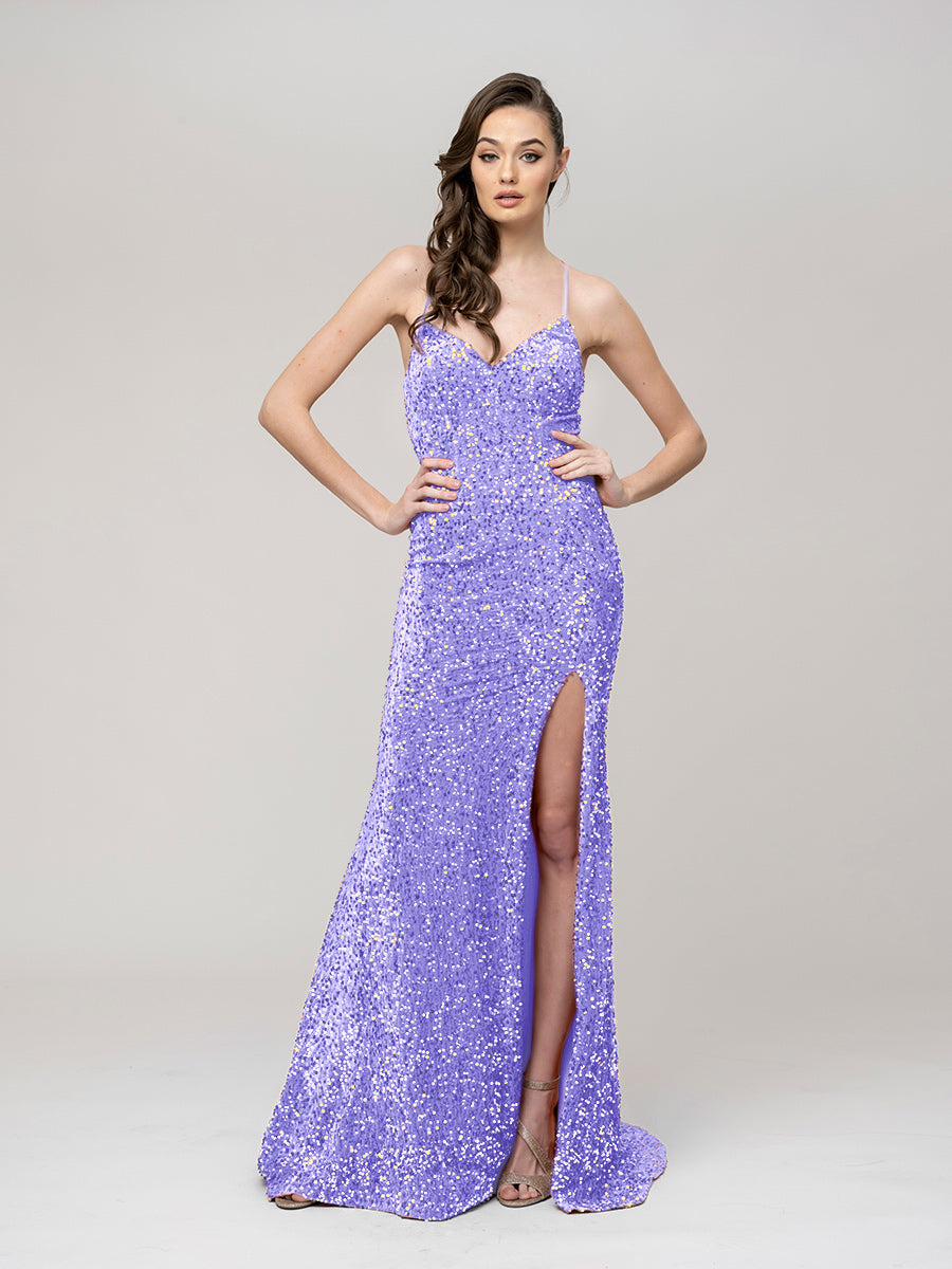 Spaghetti strap sequin prom on sale dress