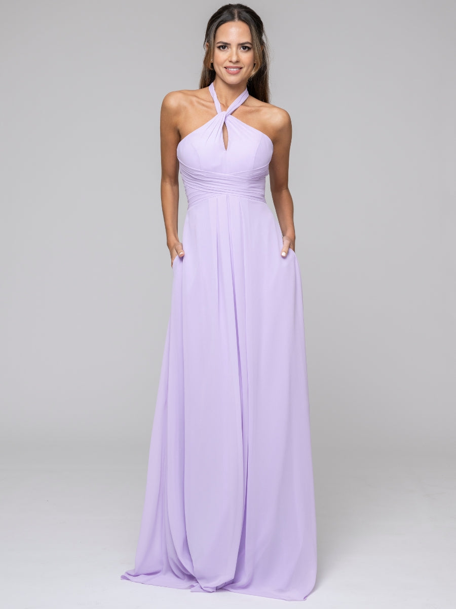 Lilac halter 2025 neck bridesmaid dress